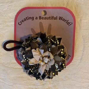 Lucuma Designs Brown & Gold Flower Ponytail Holder Fair Trade Handmade NEW